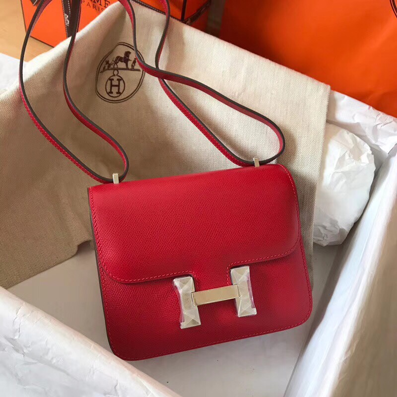 Hermes Constance 24cm Shoulder Bag In Red Epsom Leather